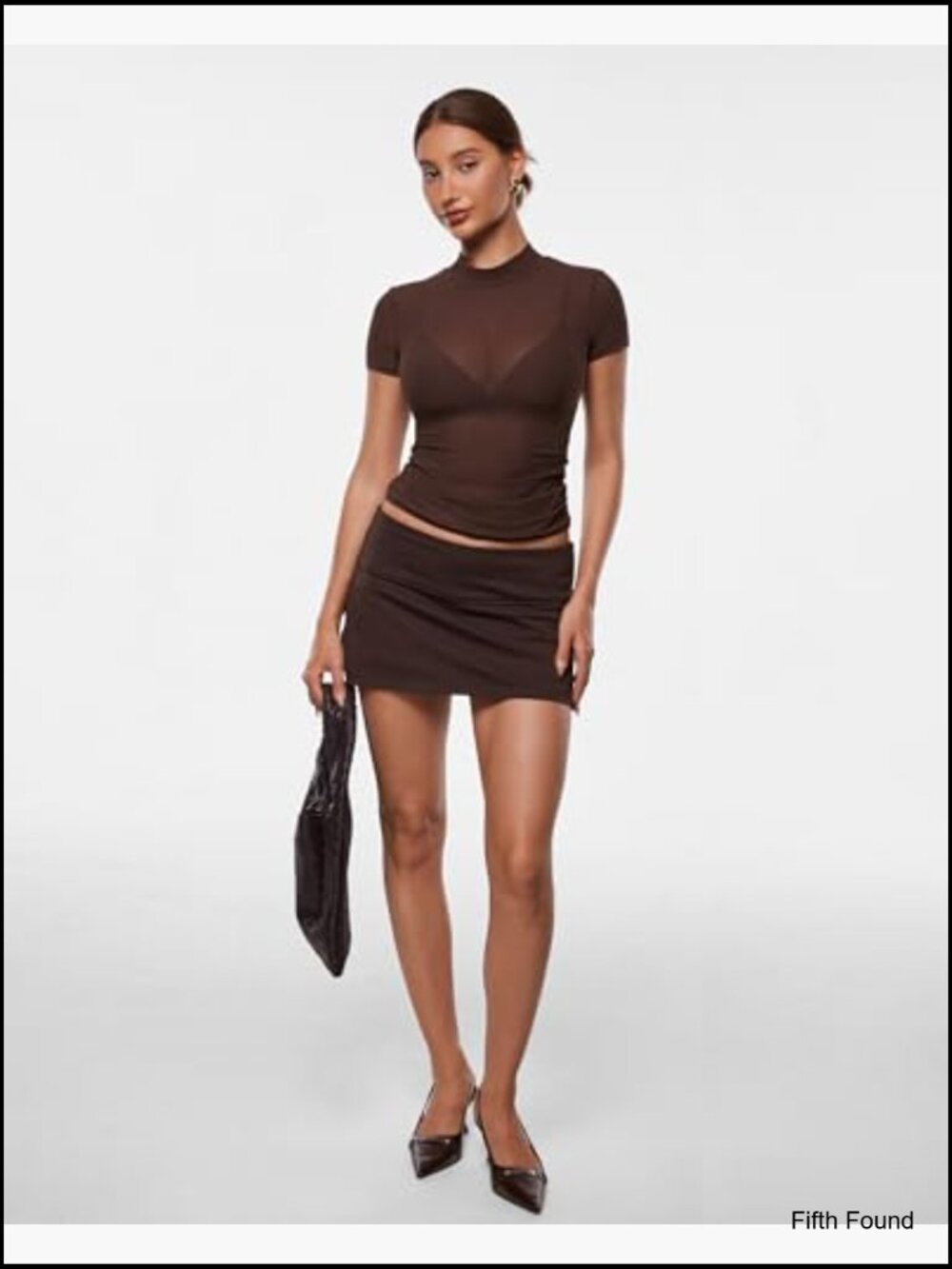 Sheer Mesh Mock Neck Ruched Fitted Sexy Tee Short Sleeve Summer Going Out Top - Picture 4 of 6